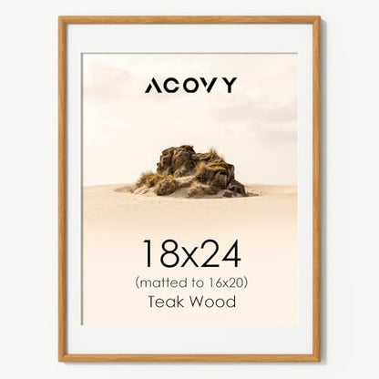 Acovy 18x24 Picture Frame, Natural Solid Teak Wood 18"x24" Photo Frame for Wall, Handcrafted Wooden Poster Frame 18 x 24 Matted to 16x20, High Definition Tempered Glass, Wall Hook Included, Natural Teak - color: Teak, size: 18"x24"