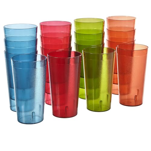 US Acrylic Cafe Plastic Reusable Tumblers (Set of 16) 20-ounce Water Cups Assorted Colors | Restaurant Style Drinking Glasses Value Set, Stackable, BPA-free, Made in the USA | Top-rack Dishwasher Safe - color: Assorted, size: 20 ounces