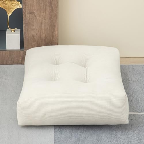 Meditation Floor Pillow, Large Square Large Pillows Seating for Adults, Tufted Corduroy Waterproof Seat Cushions for Outdoor Yoga Tatami Bedroom Living Room (Off-White, 22x22x5 in) - color: Off-white, size: 22x22x5 in