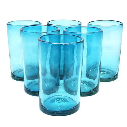 Solid Aqua Blue 14 oz Drinking Glasses (set of 6), Recycled Glass, Lead-free, Toxin-Free (14oz Drinking) - color: Aqua Blue, size: 14 oz