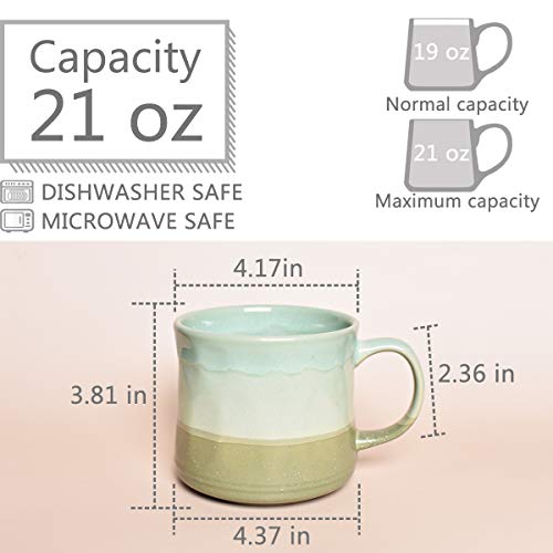 Bosmarlin Large Ceramic Coffee Mug, Big Tea Cup, 7 Colors to Choose, 21 Oz, Dishwasher and Microwave Safe, 1 PCS (Green) - color: Green