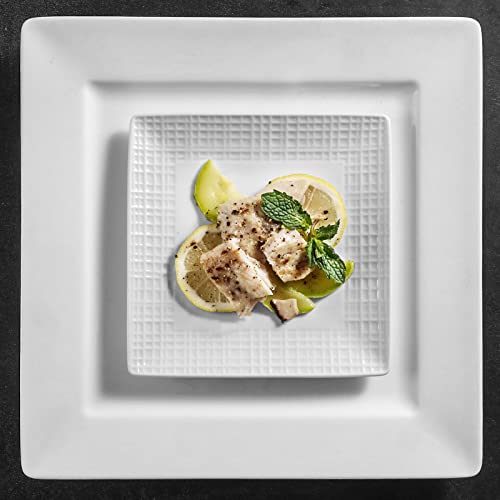Square Dinner Plates, Set of 6, 6 Inch White Ceramic, Embossed Crisscross, Safe for Dishwasher, Microwave and Oven - color: 6 inch-White- Crisscross-6pcs