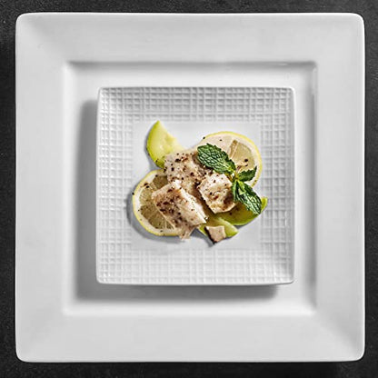 Square Dinner Plates, Set of 6, 6 Inch White Ceramic, Embossed Crisscross, Safe for Dishwasher, Microwave and Oven - color: 6 inch-White- Crisscross-6pcs