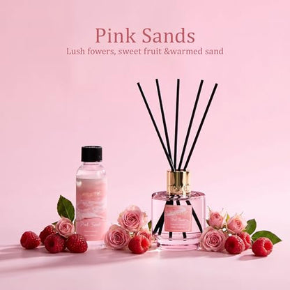 Reed Diffuser Set with Refill & 8 Reed Sticks, 6.96 fl oz Pink Sands Home Fragrance, Long Lasting Aromatherapy Diffuser for Bedroom, Bathroom & Living Room