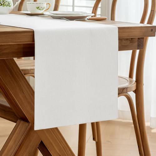 Laolitou White Table Runners 72 Inches Long, Burlap Linen Texture Farmhouse Boho Table Runner, Rustic Dining Table Decor Long (13x72 Inches, White) - color: White, size: 72" x 13" (Rectangular)