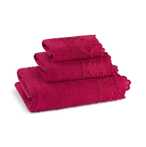 Zahari Home 3 Piece Laced Towel Set - Stylish Soft Plush Cotton Towels with Hand Towel & Washcloth - Highly Absorbent Towels for Bathroom, Gym, Hotel & Spa (Macramee Burgundy) - color: Macramee-burgundy