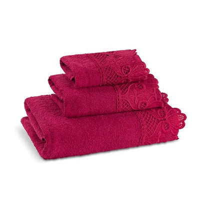 Zahari Home 3 Piece Laced Towel Set - Stylish Soft Plush Cotton Towels with Hand Towel & Washcloth - Highly Absorbent Towels for Bathroom, Gym, Hotel & Spa (Macramee Burgundy) - color: Macramee-burgundy