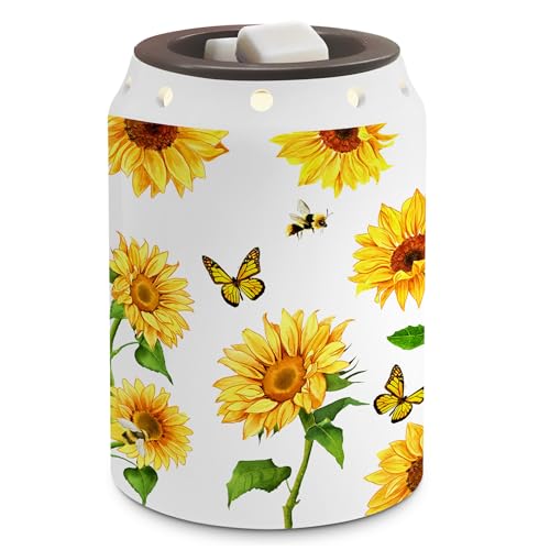 Sunflower Summer Wax Melt Warmer, Farmhouse Sunflower Summer Decor | Farmhouse, Bathroom, Kitchen Decor, Electric, Ceramic, Housewarming Gifts - color: Sunflower