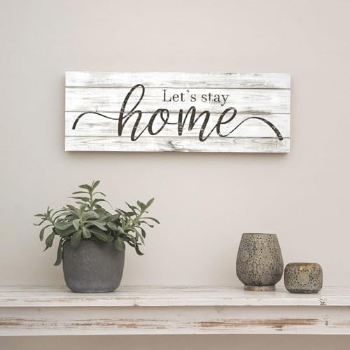 Let's Stay Home Sign 6"x17" Wood Grain Canvas Print Plaque - color: AA25-58-Let's stay home, size: 17"L x 6"W