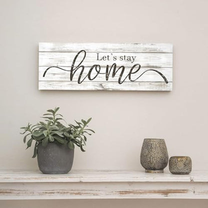 Let's Stay Home Sign 6"x17" Wood Grain Canvas Print Plaque - color: AA25-58-Let's stay home, size: 17"L x 6"W