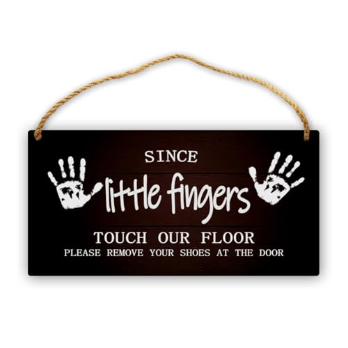 Please Remove Your Shoes Sign Wreath 12x6 Inch Since Little Fingers Touch Our Floor Sign Leave Your Shoes at The Door Wall Hanging Plaque No Shoes Sign for House Welcome Sign for Front Door Outside - color: Black-Since Little Fingers