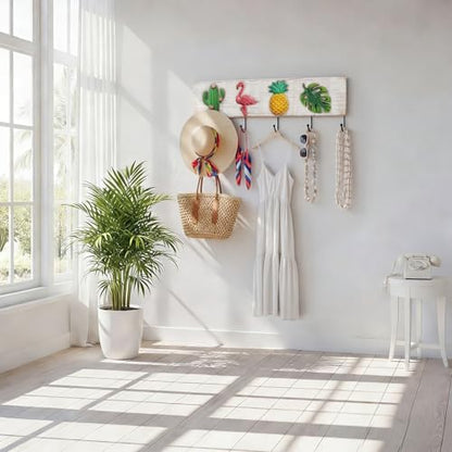 Tropical Coat Rack with 4 Hooks Pineapple Flamingo Cactus Monstera Leaf Wall Mounted Hooks Decor Tropical Theme for Home Entryway Bathroom Hats Keys Towels - style: Flamingos