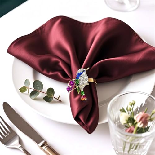 Hummingbird Napkin Rings Set of 6 Sparkly Rhinestone Bird Napkin Holder for Spring Party Garden Wedding Baby Shower Decor,Elegant Dining Table Setting for Holiday Gathering & Family Dinner - style: Blue