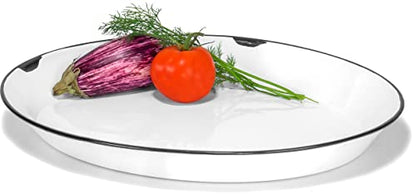 Red Co. Oven Safe Enamelware Metal Classic 16.5” Serving Oval Tray Platter, Distressed White/Black Rim