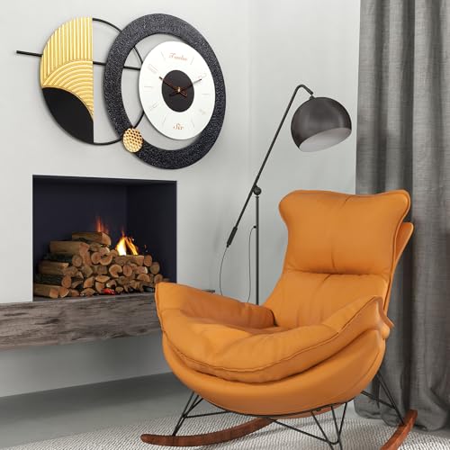 Modern Wall Clock Battery Operated Big Wall Clocks Large Mid Century Clock for Living Room,Silent Metal Wall Watch Circle Geometric Timepiece for Home,Living Room,Bedroom-26X16inch - color: K-black Gold-26x16inch