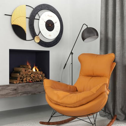 Modern Wall Clock Battery Operated Big Wall Clocks Large Mid Century Clock for Living Room,Silent Metal Wall Watch Circle Geometric Timepiece for Home,Living Room,Bedroom-26X16inch - color: K-black Gold-26x16inch