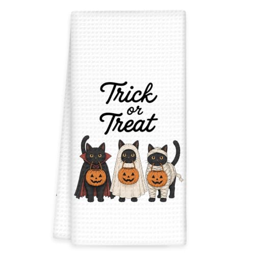 Funny Halloween Black Cat Kitchen Towels, Fall Cats Hand Towels | Farmhouse Cat Owner Gifts Autumn Dish Tea Towel for Kitchen Decorative, Halloween Cats Kitty Fall Bathroom Decor, 16x24In - color: Black Cat