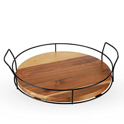 Twine Acacia Wood Cocktail Tray, Outdoor Entertaining, Easy Carry Handles, Removable Frame, Drink and Appetizer Tray, Set of 1 - style: Modern Round