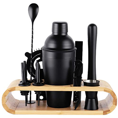 JNWINOG 12Pcs-Cocktail Shaker Set Stainless Steel Bartending Kit 18.6oz Cocktail Bar Set Cocktail Mix Drink Making Kit Professional Bar and Home Drink Bar Tools for Bartender (Matte Black, 12Pcs) - color: Matte Black, size: 12Pcs