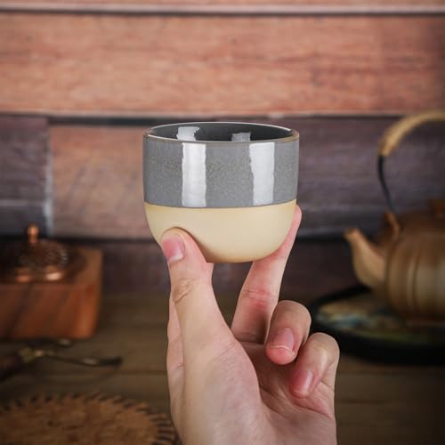 VanEnjoy Espresso Cups Set of 4 Stackable Coffee Mugs Colorful Unique Ceramic Glazed Demitasse Espresso Cups Gray Ceramic Espresso Mugs 5oz Espresso Cups for Tea Coffee - color: Blue