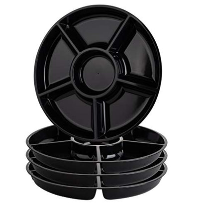 Plasticpro 6 Sectional Round Plastic Serving Tray/Platter (4, Black) - color: Black