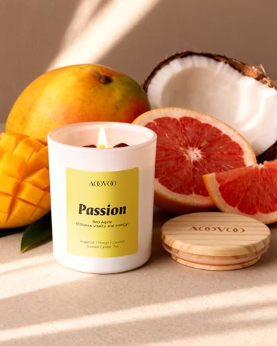 AOOVOO Energy Candles Set for Women - 4 Pack Soy Candles for Home Scented | 28 oz Soy Wax, Aromatherapy Candle with Crystal, Red Quartz Laughter /Rose Quartz Love /Citrine Joy /Red Agate Passion - style: Energy Candles Set