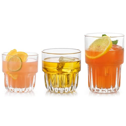 Libbey Everest Stackable Glassware Set, 12-Piece Mixed Drinkware with 9 oz Small Rocks, 12 oz Large Rocks, and 14 oz Tall Juice Glasses, Durable Lead-Free Restaurant-Quality Glass - color: 12 - Everest