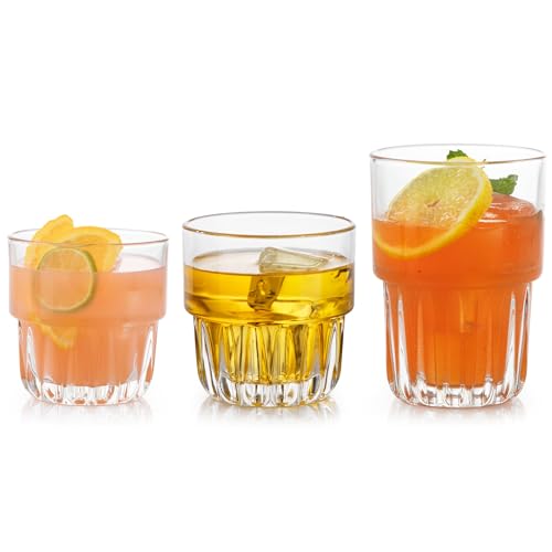 Libbey Everest Stackable Glassware Set, 12-Piece Mixed Drinkware with 9 oz Small Rocks, 12 oz Large Rocks, and 14 oz Tall Juice Glasses, Durable Lead-Free Restaurant-Quality Glass - color: 12 - Everest