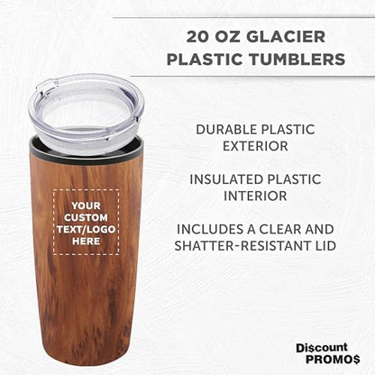 Father’s Day Custom Plastic Tumblers 20 oz Set of 6/12/24, Personalized Bulk Pack with Lids - Iced Coffee Tumbler, To Go Cup, Insulated Gift for Dad - Wood - color: - Custom – Wood