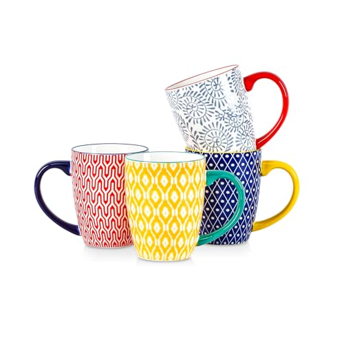 Selamica Ceramic Coffee Mugs Set of 4, 16 OZ Large Coffee Cups with Handle for Cappuccino, Tea, Mocha, Cocoa, Dishwasher Microwave Safe, Assorted Colors - color: Assorted Colors, size: 16 Oz,set of 4