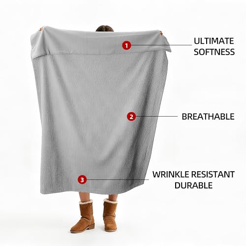 CHUFFED Cotton Waffle Blanket King Size - Plush Milk Velvet & Reversible Waffle Weave,Anti-Static 500Gsm Design，Thick Cozy Soft Winter Blanket for Bed, Couch, Sofa - Grey, 104x90 Inches - color: Grey, size: King