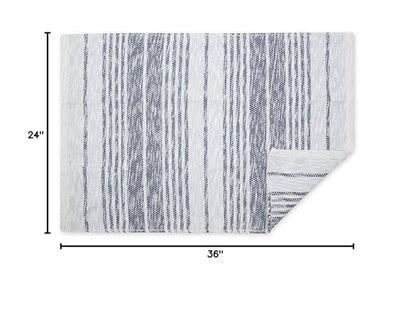 DII Woven Rag Rug Collection Recycled Yarn Variegated Rustic Stripe, 2x3', Stonewash Blue - color: Stonewash Blue