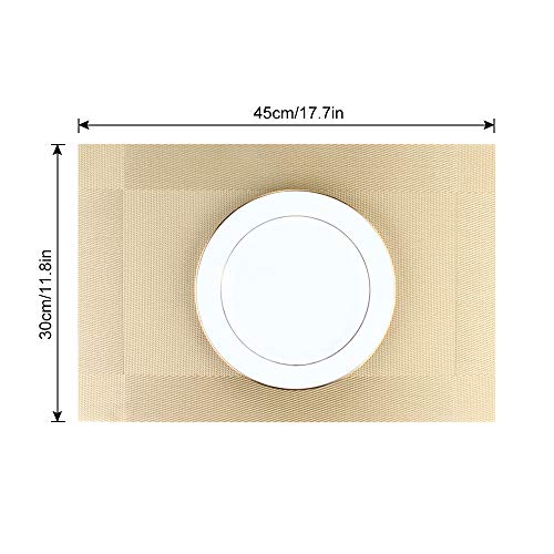DACHUI Placemats Set of 6, Stylish Woven Place Mats, Washable & Durable - color: Gold, size: 6PCS