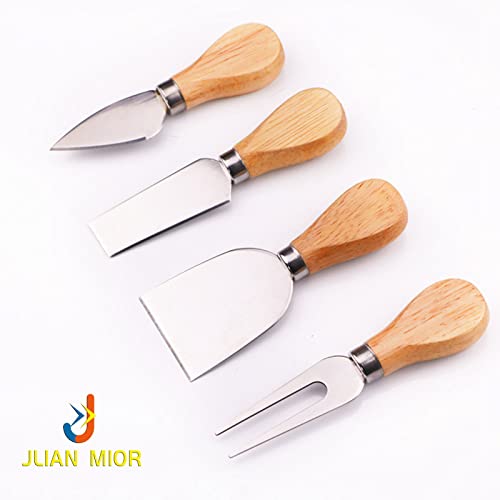 Exquisite 4-Piece Cheese Knives Set, Complete Stainless Steel Cheese Knife Collection (Gift-Ready) - style: Oak Wood