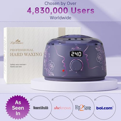Lifestance Waxing Kit for Women & Men - L3 Amethyst Trace Digital Warmer, Silicone Wax Pot Liner, Hair Removal with 14.1oz Hard Wax Beads & Oil Spray, Professional for Home Brazilian Bikini Face Leg - color: Chic Enhanced LCD (Amethyst Trace) Kit