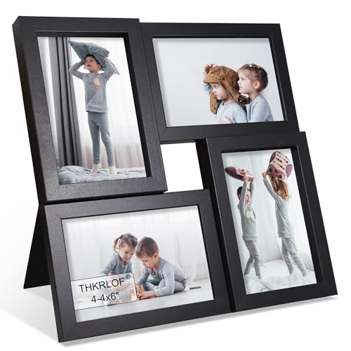 4x6 Picture Frames Collage 1 Pack, 4 Opening Multi Family Photo Collage Frames with Real Glass for Wall Hanging or Tabletop, Black - color: Black
