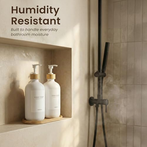 MaisoNovo Glass Soap Dispenser Bathroom Set of 2-16.9 oz Bathroom Soap Dispenser Set - White Glass Bottles x 2 with White Bamboo Pumps & Tray - color: White Bottles/ White Bamboo Pumps