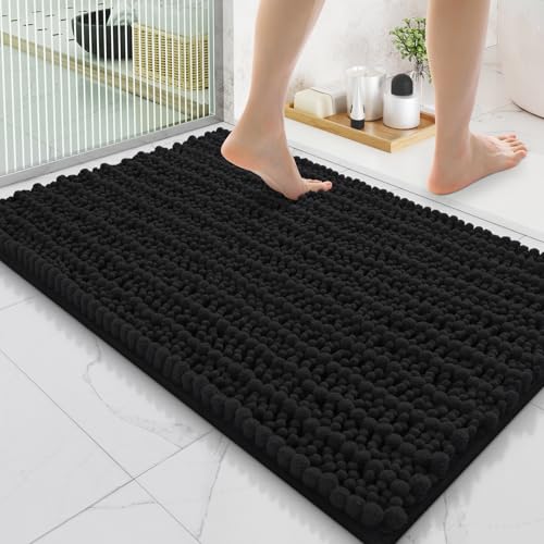 Smiry Bathroom Rugs 35X24, Extra Soft Rubber Backing Chenille Bath Mats | Black Machine Washable Non Slip Quick Dry Bath Mats for Bathroom Floor, Tub, Shower, Home Decor Accessories - color: Black, size: 35'' X 24''