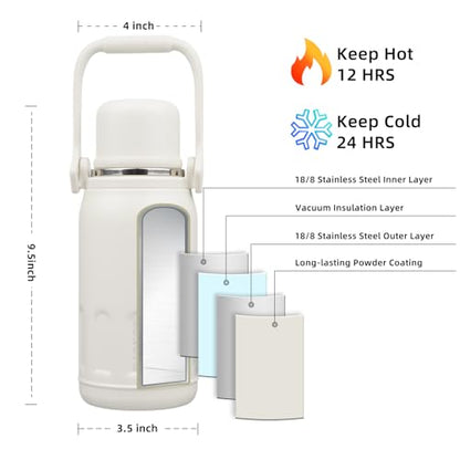 BJPKPK Stainless Steel Insulated Bottle with Handle & Strap, 27oz | Leak-proof vacuum insulation keeps drinks cold/hot for hours. BPA-free, dishwasher safe. Includes handle & strap. Beige. - color: Beige, size: 27 Ounces