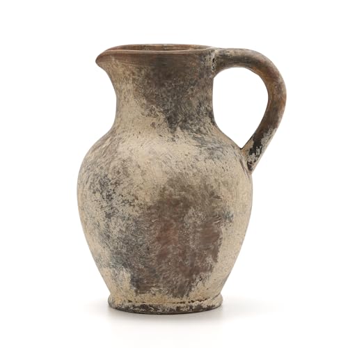 SIDUCAL Ceramic Rustic Farmhouse Vase with Handle, Terracotta Vase, Minimalist Decorative Vases for Home Decor, Table, Living Room, Shelf, Christmas Decoration(Gray) - color: Gray