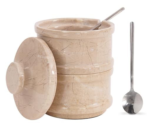 Radicaln Handmade Marble Brown 5” Dual Salt Cellar & Brown Sugar Keeper – 2” Each Herb Jar Salt Dish Kitchen Accesorries – Ideal For Jewelry, Butter, Sugar & Home Décor - color: Brown