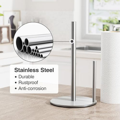 Paper Towel Holder Silver Stainless Steel Kitchen Countertop Roll Organizer | Standing Paper Towel Holders Roll Dispenser Simple Silver Weighted Base - color: Silver