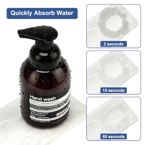 4 Pcs Water Absorbent Stone Dry Tray for Bathroom Sink Kitchen Counter Tray | Diatomite Stone Quick Drying Diatomaceous Earth Mat Soap Dispenser Dish Sponge Holder Ceramic Marble Bathroom Vanity Trays - color: Marble Light Gray