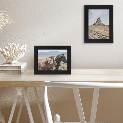 Americanflat 5x7 Picture Frame - Engineered Wood - Black | Shatter-resistant glass, wall or tabletop display with included easel, sawtooth hangers included - color: Black, size: 5x7