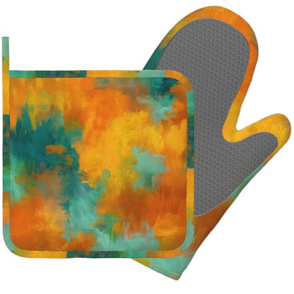 Blue Gold Marble Oven Mitt and Pot Holder with Silicone Heat Resistant Kitchen for Cooking BBQ Baking Grilling Cooking Protection - color: Blue Gold Marble