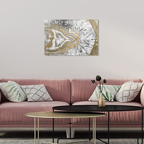 Oliver Gal Abstract Modern Canvas Wall Art Agate Geode Crystal Ready to Hang Home Decor 16.0 x 24.0 Gold and White Canvas Art for Living Room - size: 16"L x 24"W, style: Wrapped Canvas
