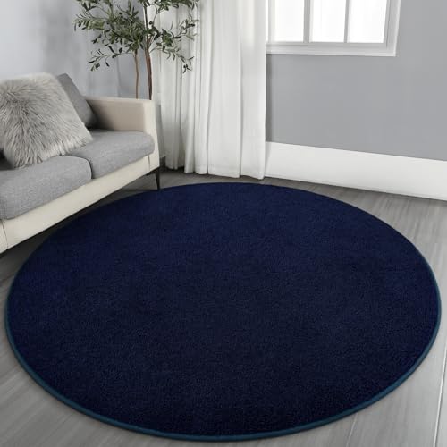 Gifeas Soft Round Area Rugs for Living Room Bedroom, 4x4 Feet Navy Blue | Thickened Memory Foam Indoor Solid Minimalist Carpet, Non-Slip Furry Comfy Rug for Kid Boy Girl Nursery Dorm Room Home Decor - color: Navy Blue, size: 4' (Round)