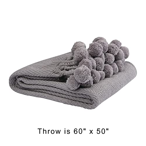 Main + Mesa Woven Cotton Pom Pom Throw - color: Graphite