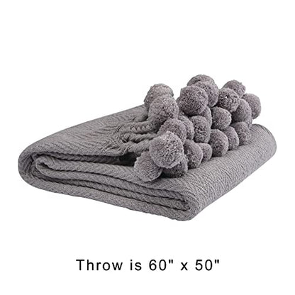 Main + Mesa Woven Cotton Pom Pom Throw - color: Graphite