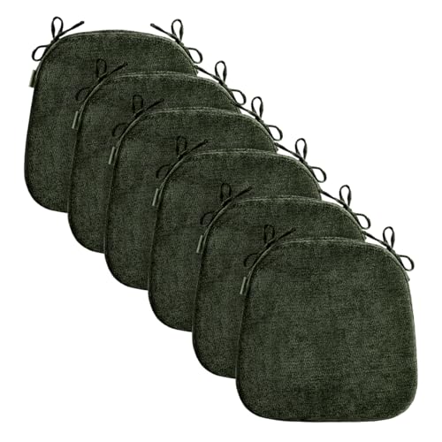 D-Shaped Chair Cushions for Dining Chairs, 2.5” Thick Chair Pads with Washable Comfortable Textured Cover, Non Slip Kitchen Chair Cushions with Ties, 16.5" x 16.5", 6 Pack, Green - color: Green, size: 6 Pack